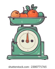 Fruta orgánica fresca en un icono de escala de cocina aislado