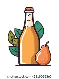 Fresh organic fruit pear juice bottle design icon isolated