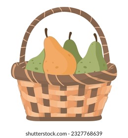 Fresh organic fruit in a wicker basket icon isolated