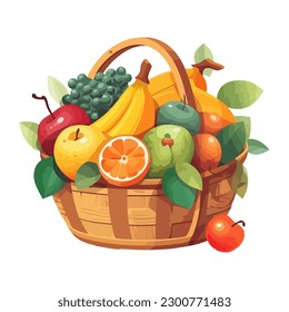 Fresh organic fruits basket, nature healthy meal icon isolated