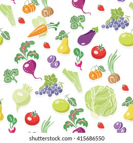 Fresh organic fruits and vegetables seamless pattern