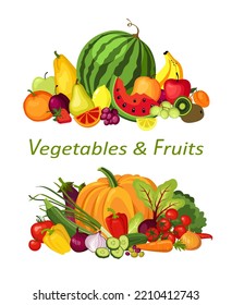 Fresh organic fruits and vegetables. Vector illustration