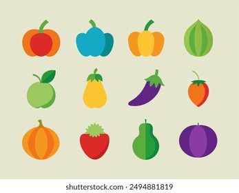 Fresh organic fruits and vegetables. Vector illustration