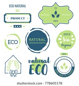 Fresh, organic, gluten free, 100% bio, premium quality, locally grown, healthy food natural products, farm fresh stickers. Vector menu organic labels, food products packaging bio emblems set.