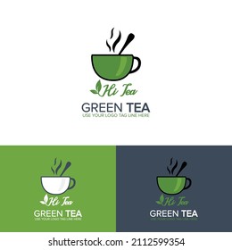Fresh Organic Green Tea Vector Logo With Leaf