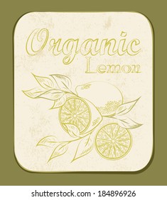 Fresh Organic Lemon Label. Vector illustration. Retro fruit design. Vector old paper texture background.