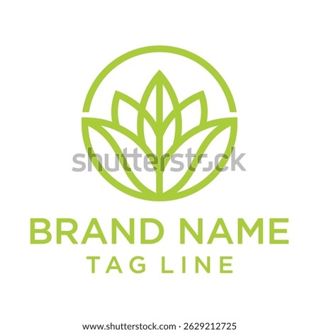 A fresh and organic logo featuring a stylized lotus flower or abstract floral shape in vibrant green, enclosed within a circle. Evokes nature, growth, and well-being. Ideal for health or eco-friendly 
