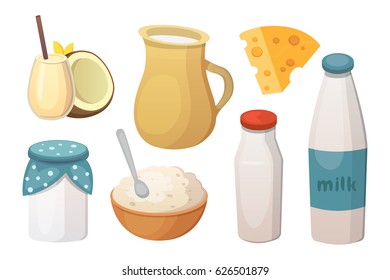 Fresh organic milk products set with cheese