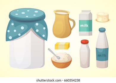 Fresh organic milk products set with cheese