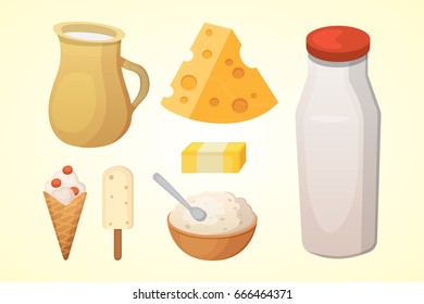 Fresh organic milk products set with cheese