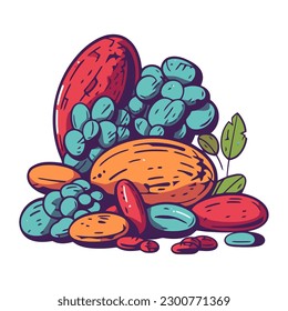 Fresh organic nuts, nature healthy snack icon isolated