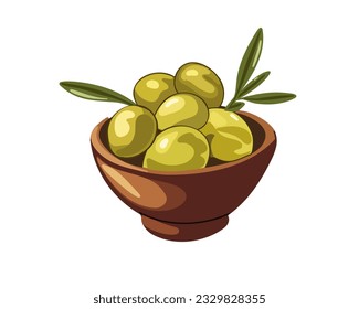 Fresh organic olives in a bowl, vector illustration