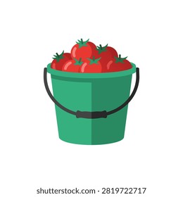 Fresh organic red tomatoes in a green plastic bucket illustration isolated on white background