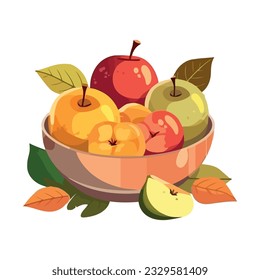 Fresh organic, ripe and juicy fruits icon isolated