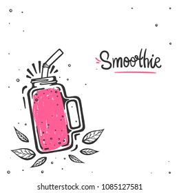 Fresh organic Smoothie or detox poster in doodle style.