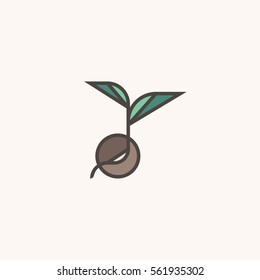Fresh organic sprout. Modern line logo mark template with sprouting seed