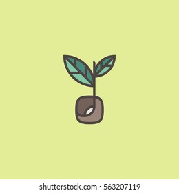 Fresh organic sprout. Modern line logo mark template with sprouting seed