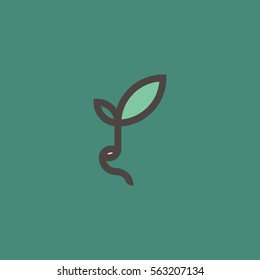 Fresh organic sprout. Modern line logo mark template with sprouting seed or bean on green background