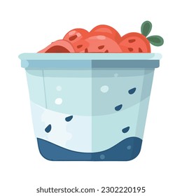Fresh organic tomatoes in a plastic container icon isolated