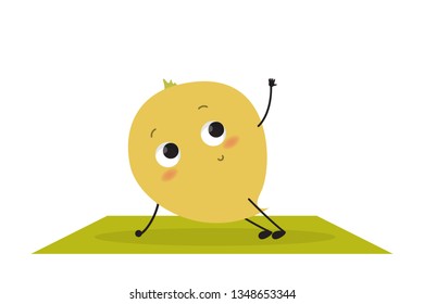Fresh organic turnip doing sport exercise. Happy vegetable in gym. Fitness and workout, healthy lifestyle. Vector illustration in cartoon style