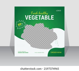 Fresh Organic Vegetable Delivery Social Media Post Template Design. Editable Supermarket And Minimarket Sale Promotional Instagram Ads