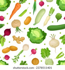 Fresh Organic Vegetable Seamless Pattern Design Vector Template