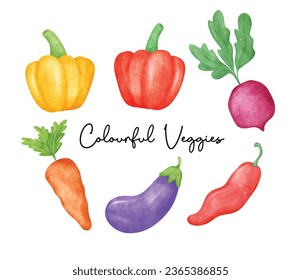 Fresh organic vegetables collection showcases peppers, chilies, eggplants, beetroot, and carrots, ideal for adding a touch of natural elegance to your projects.