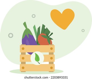 Verduras orgánicas frescas en una ilustración vectorial de la caja.