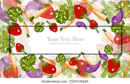 Fresh organic vegetables design with space for text. Healthy nutrition collection. Vector illustration. Healthy food.