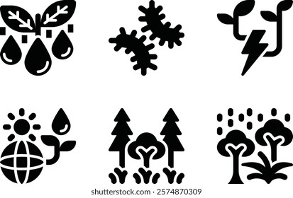 fresh, organism, green energy, biodiversity, vegetation, rainforest solid or glyph icon for web mobile app presentation printing