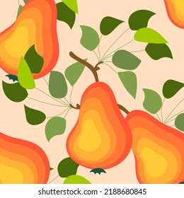 Osos rojos frescos con hojas adornadas de papel mural. Ilustración vectorial plana.