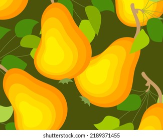 Osos de naranja fresco con hojas adornadas con papel mural. Ilustración vectorial plana.