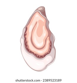 Fresh oyster vector illustration. Cartoon isolated top view of one open clam on shell, raw bivalve mollusc and marine animal, cold uncooked delicatessen seafood and ingredient of luxury appetizer