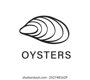 Fresh Oysters Restaurant Logo Design Template. Estilo Minimalista do emblema do esboço desenhado à mão. Ilustração de vetor 