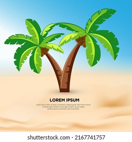 Diseño de palmeras frescas aisladas en vectores de fondo de playa