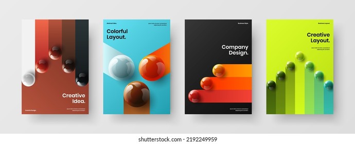 Fresh pamphlet A4 design vector concept composition. Clean realistic balls book cover template collection.