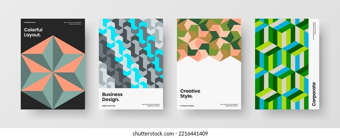 Fresh pamphlet A4 design vector layout set. Premium mosaic pattern journal cover concept composition.