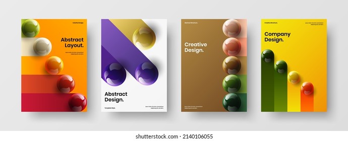 Fresh pamphlet A4 vector design illustration bundle. Bright realistic balls brochure layout set.