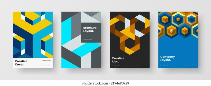 Colección de ilustraciones vectoriales de diseño de panfleto fresco. Conjunto de plantillas de portada corporativa de mosaicos multicolores.