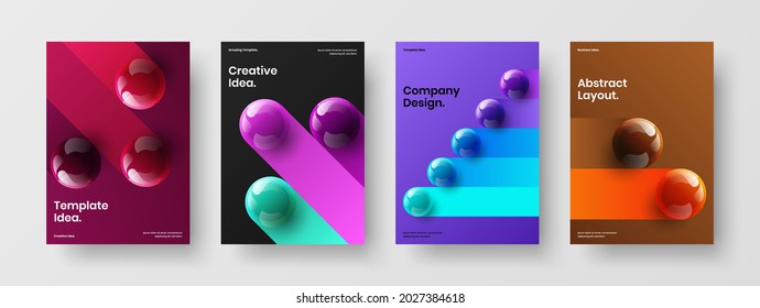 Fresh pamphlet vector design concept bundle. Clean realistic spheres handbill layout collection.