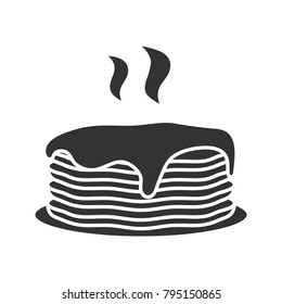 Fresh pancakes stack with jam or honey glyph icon. Silhouette symbol. Negative space. Vector isolated illustration