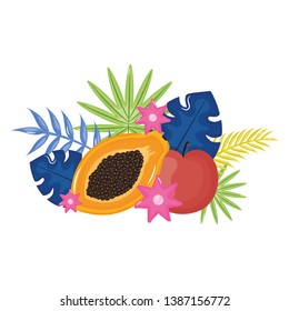 fresh papaya and apple with floral decoration