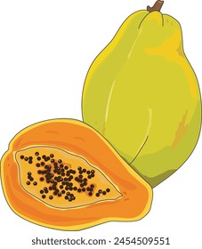Frische Papayafrucht und ein Stück davon