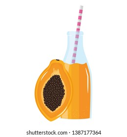 fresh papaya juice fruit in botttle with straw