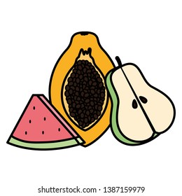 fresh papaya and pear with watermelon