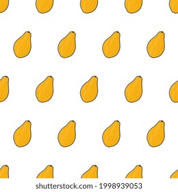 Fresh Papaya Seamless Pattern On A White Background. Papaya Fruit Vector Illustration