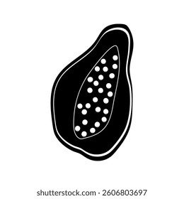 Fresh papaya sliced showing seeds on a bright white background