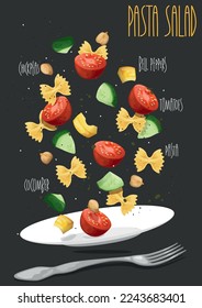 Fresh pasta salad. Vector illustration