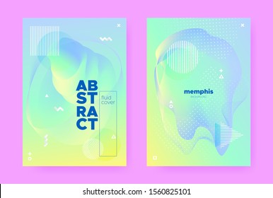 Fresh Pastel Poster. Abstract Memphis Illustration. Yellow Wave Design. Hologram Placard. Pastel Cover. Blue Abstract Memphis Background. Green Liquid Banner. Colorful Placard. Pastel Fluid.