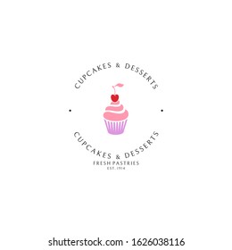 Fresh pastries. Logo template. Cupcakes and desserts